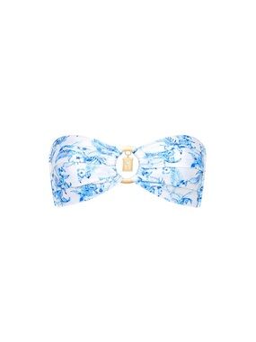 NWT Kulani Kinis Blue and White Floral Bandeau Top with Gold Charm sz L